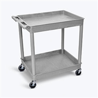 Luxor TC11-G, LUXOR 2 SHELF TUB CART Tub Cart, Two Shelves (2.75" Deep each), Gray, 32"W x 24"D x 37.25"H, with (4) 4" Heavy Duty Casters (2 with Locking Brakes), Maximum Weight Capacity 400lbs, Assembly Required (DROP S
