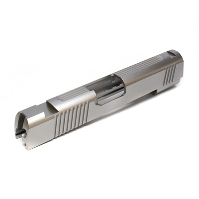 1911 Commander Stainless .45 ACP Slide, Slab Side, with Tactical Style Front, Rear, and Top Serrations and Novak Sight Cuts