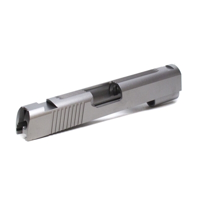 1911 Commander Stainless .40 S&W/10mm Slide,  Slab Side, with Tactical Style Rear and Top Serrations and Novak Sight Cuts
