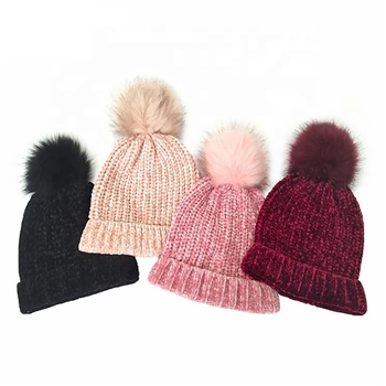 Knitted Bobble Hat - Roll Up Hem