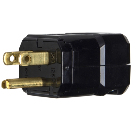 Connectors - 2 Pole, 3 Wire - 15A-125V - Male Plug - Black