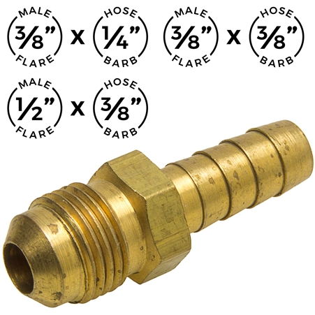 Hose Barb x Flare Fittings - 1/4" Hose x 3/8" M.Flare - 4 Barb (Marshall Excelsior)