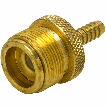 Camping Fittings - 1/4" Hose Barb x 1"-20 Male Swivel w/ Valve Stem & O-ring (Marshall Excelsior)