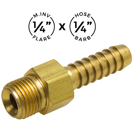 Hose Barb x Flare Fittings - 1/4" Hose x 1/4" M.Inv.Flare - 7 Barb (Marshall Excelsior)