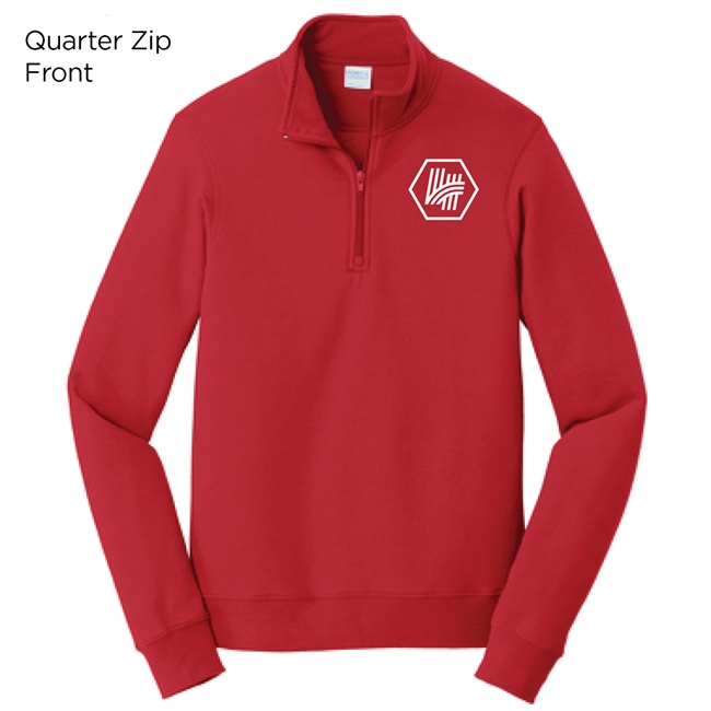 Red heart month pullover sweatshirt with quarter zip front