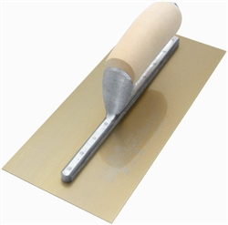 MT145GSFP Marshalltown 14 x 5 PermaShape® Finishing Trowel "Flat" Golden Stainless w/ Wooden Handle