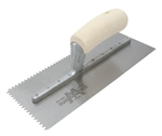 MT770S Marshalltown 11 X 4 1/2 Notched Trowel-1/2 X 15/32 'V' w/Curved Wood Handle