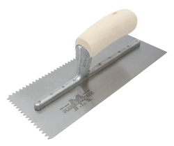 MT771S Marshalltown 11 X 4 1/2 Notched Trowel-3/16 X 5/32 'V' w/Curved Wood Handle