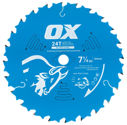 OXTCTW24-7.25  OX Pro Wood Cutting 24 Tooth Coated Saw Blade