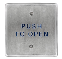 10PBS45 - 4.5in. Square Stainless Steel Push Plate Assy. - w/"Blue Push to Open Text" - (BEA)