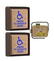 MAX-KIT-S1 - Push Plate Kit: 2 - S1 PUSH PLATES, 2 - SBT BOXES/TRANSMITTERS, 1 - RECEIVER - 4.5in. Square Stainless Steel Push Plate Package for Single Door - (Wheel Chair - Press to Operate) - (MOTION ACCESS)