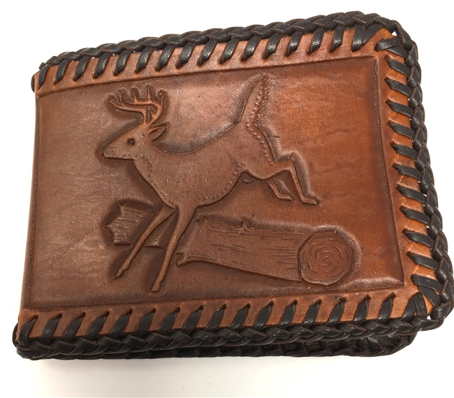 Handmade Leather Wallet with Deer Scene