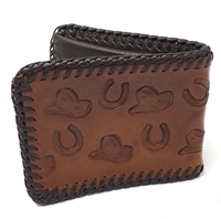 Handmade Leather Wallet with Horseshoes & Hats
