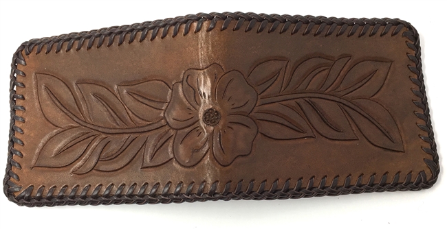 Amish Made Leather Wallet with a Wild Rose