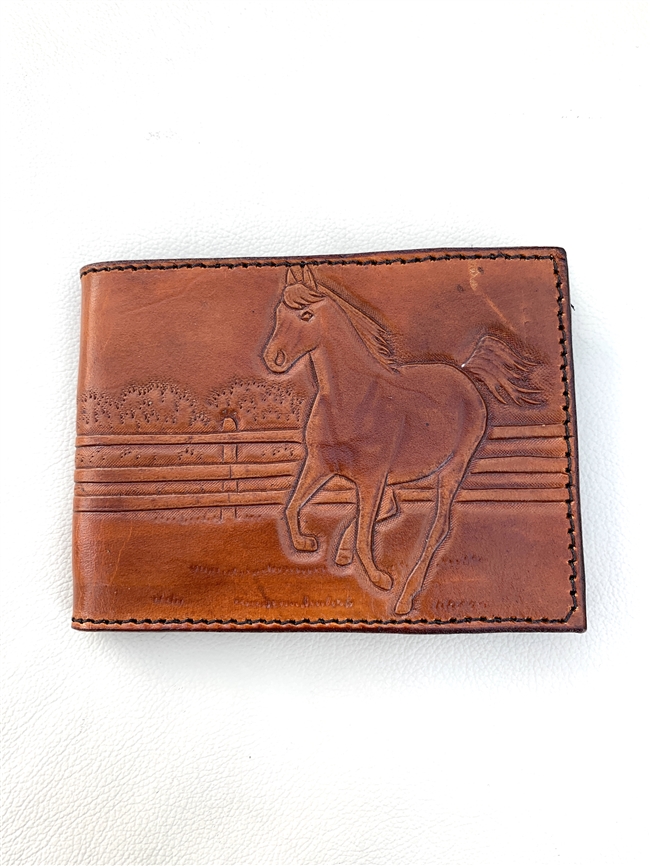Amish Made Leather Wallet with Galloping Horse & Maple Leaves