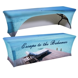 6 ft. x 30"Top x 29"H - 3 Sided Stretch Table Throw (FULL COLOR PRINT) Dye Sublimation