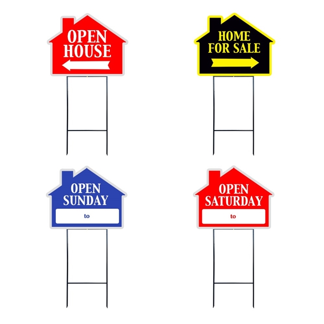 HOUSE SHAPE SIGNS W/FRAME MIX & MATCH 4PC PACK ($7.85 ea)