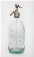 Vintage Graphic Kikirikiki Seltzer Bottle | The Seltzer Shop | Colored Argentine seltzer bottle - vintage seltzer pendant light - wine chiller interior design elements