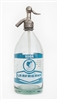 Vintage Graphic La Africana Blue Seltzer Bottle | The Seltzer Shop | Colored Argentine seltzer bottle - vintage seltzer pendant light - wine chiller interior design elements
