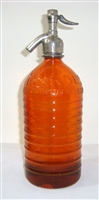 Lourdes Orange Vintage Seltzer Bottle | The Seltzer Shop | Colored Argentine seltzer bottle - vintage seltzer pendant light - wine chiller interior design elements