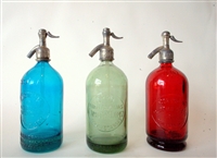Collection IV Vintage Seltzer Bottles | The Seltzer Shop | Colored Argentine seltzer bottle - vintage seltzer pendant light - wine chiller interior design elements