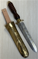 DIVERS KNIFE WITH WOOD HANDLE AND BRASS SHEET.