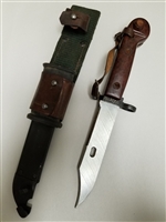 ROMANIAN BAYONET AND SCABBARD WITH LEATHER FROG.