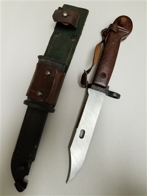 ROMANIAN BAYONET AND SCABBARD WITH LEATHER FROG.