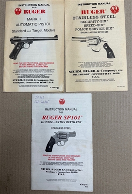 LOT OF 3 ORIGINAL RUGER MANUALS.