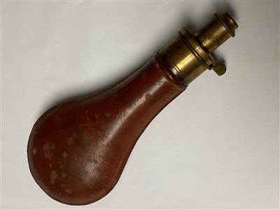 BLACK GUN POWDER SMOOTH BROWN LEATHER COVERED FLASK.