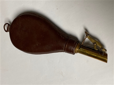 SOFT BLACK GUN POWDER  BROWN EMBOSSED LEATHER COVERED FLASK.