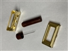 CARCANO TOOL SET 2 BRASS STRIPER CLIPS AND 1 BROWN PLASTIC OILIER.
