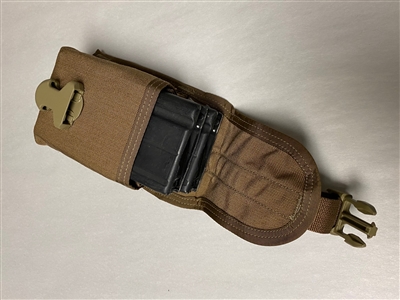 SET OF 2 FN-FAL ALUMINUM MAGAZINES WITH BROWN NYLON POUCH.