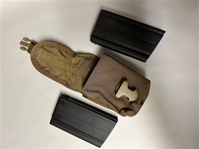 SET OF 2 FN-FAL STEEL MAGAZINES WITH BROWN NYLON POUCH.