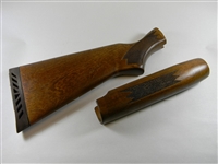 ORIGINAL FACTORY MOSSBERG 500 WOOD STOCK SET WITH LATE RUBBERIZED BUTTPLATE.