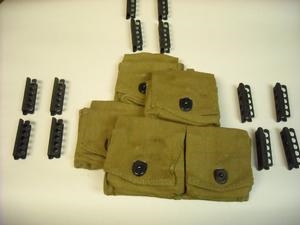 SUPER DEAL ! BRITISH ENFIELD RIFLE TWO 3 POCKET AMMO POUCHES WITH 12 STRIPPER CLIPS. SET OF 2 PIECES