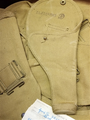 BRITISH ENFIELD REVOLVER KHAKI CANVAS HOLSTER 1943 DATED. NEW OLD STOCK