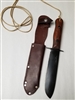 BRITISH ARMY SURVIVAL KNIFE WITH LEATHER SCABBARD.