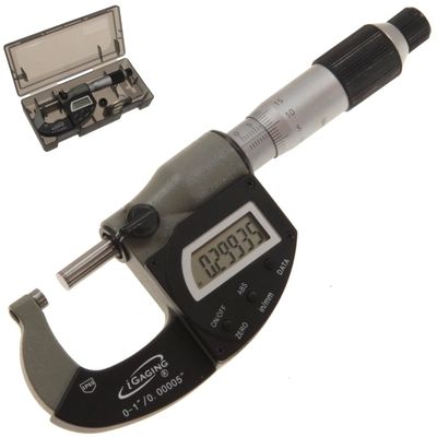 1" Digital Outside Micrometer Electronic LCD Display and Vernier w/ IP65 Dust/Water Protection
