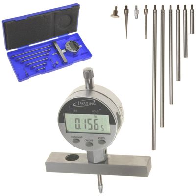 Depth Gauge Digital Electronic Indicator  0-22" Measuring Range, 0.0005" Resolution, 2-Position Base (Inch/MM/Fractions)