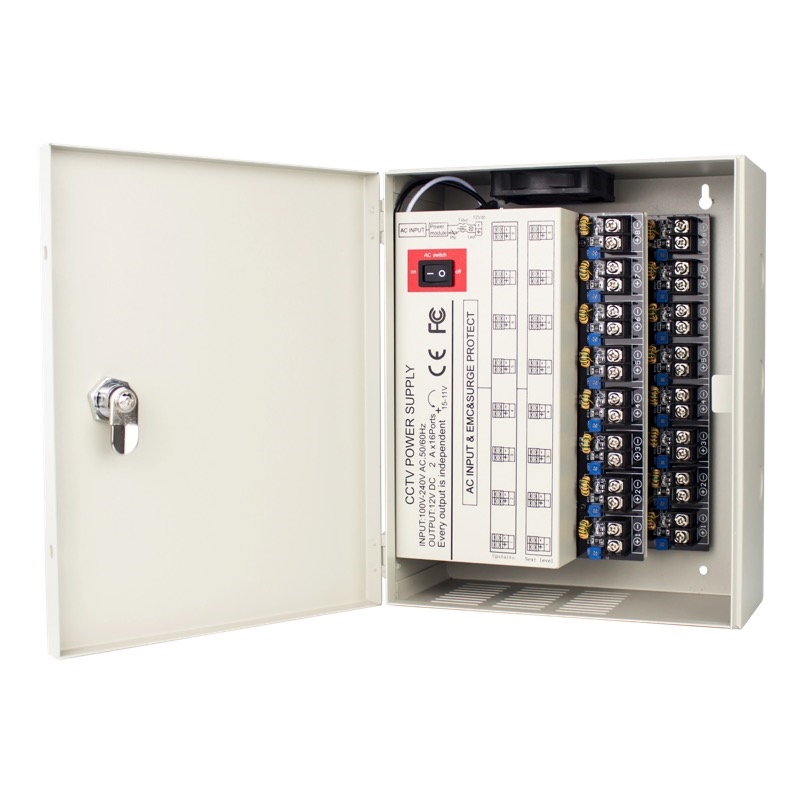 16CH Surveillance System Power Supply Box, 12V DC 32 Amp, CCTV, UL