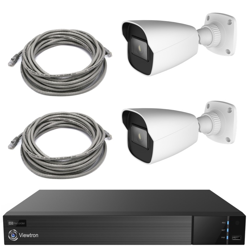 AI Camera System, 2 Bullet IP Cameras, 4K PoE NVR, 2 Network Cables