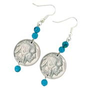 Buffalo Nickel Turquoise Coin Earrings Coin Jewelry