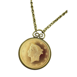 $1 Type 1 Liberty Head Dollar Gold Piece Replica Coin in Antique Gold Pendant Coin Jewelry