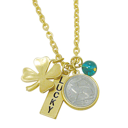 Goldtone Rabbit Coin and Lucky Tag Pendant