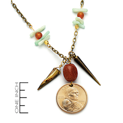 Dome Sacagawea Golden Dollar Coin and Natural Stone Pendant