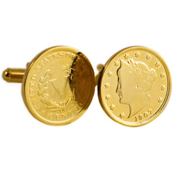 Gold-Layered Liberty Nickel Cufflinks