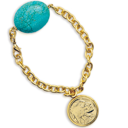 Gold-Layered Buffalo Nickel Bracelet with Turquoise Stone