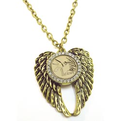 Gold-Layered Hummingbird Coin Rhinestone Wing Pendant