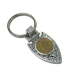 Indian Cent in Silvertone Arrowhead Keyring